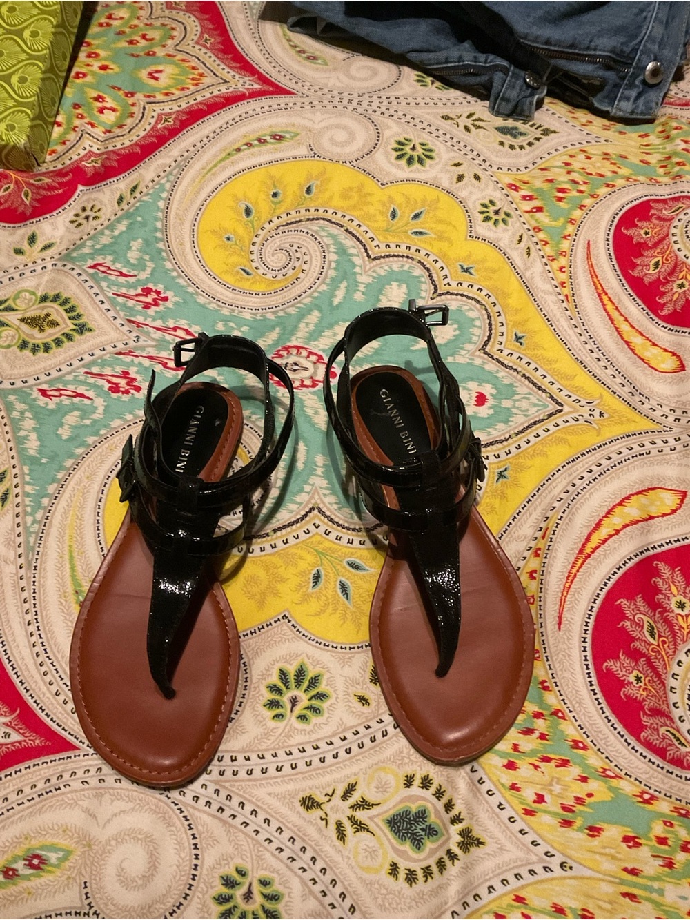 Gianni Bini Black Patent Strappy Sandals
